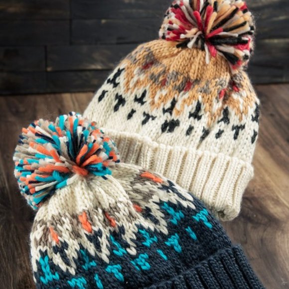 🆕 Cream / Mustard Multicolor Knit Beanie with Cute Multicolor Pom-Pom 🆕 - Picture 5 of 7